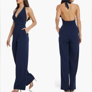 NWOT Dress the population Miller Halter Wide leg Jumpsuit navy sz XXL